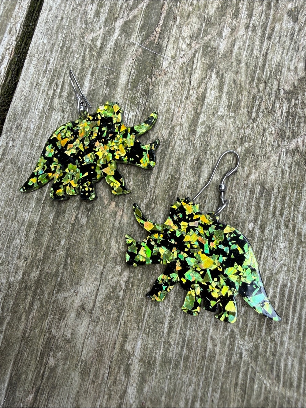 Erstwilder Triceratops Chunky Glitter Resin Drop Earrings